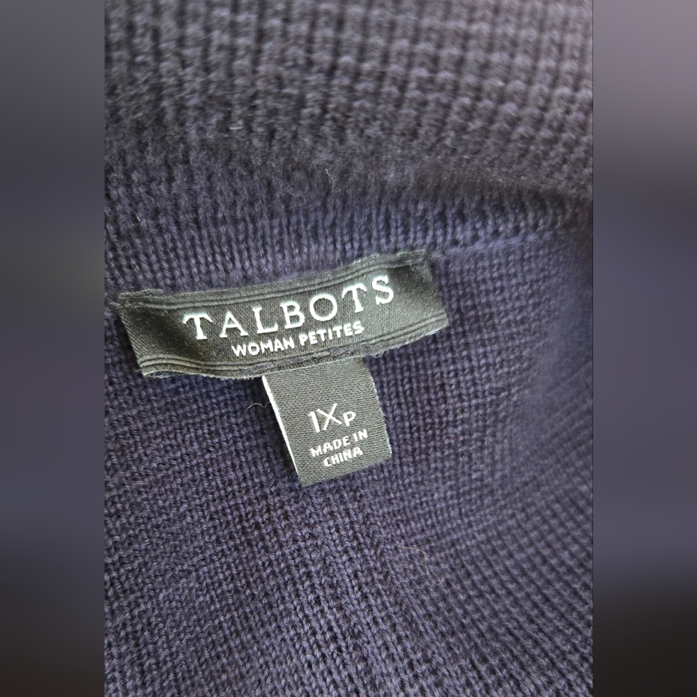 Talbots Navy Blue ribbed button-up cardigan/ spring jacket Petite sz 1XP - Picture 9 of 10